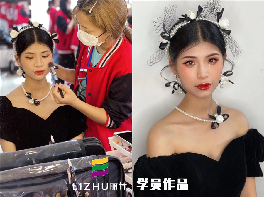 廣西美妝造型培訓(xùn)學(xué)校作品：輕復(fù)古造型、韓式披發(fā)新娘造型