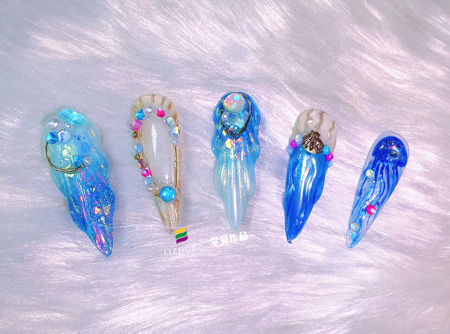 美人魚美甲、泡泡美甲、玫瑰雕花美甲 |  南寧美甲短期培訓班作品