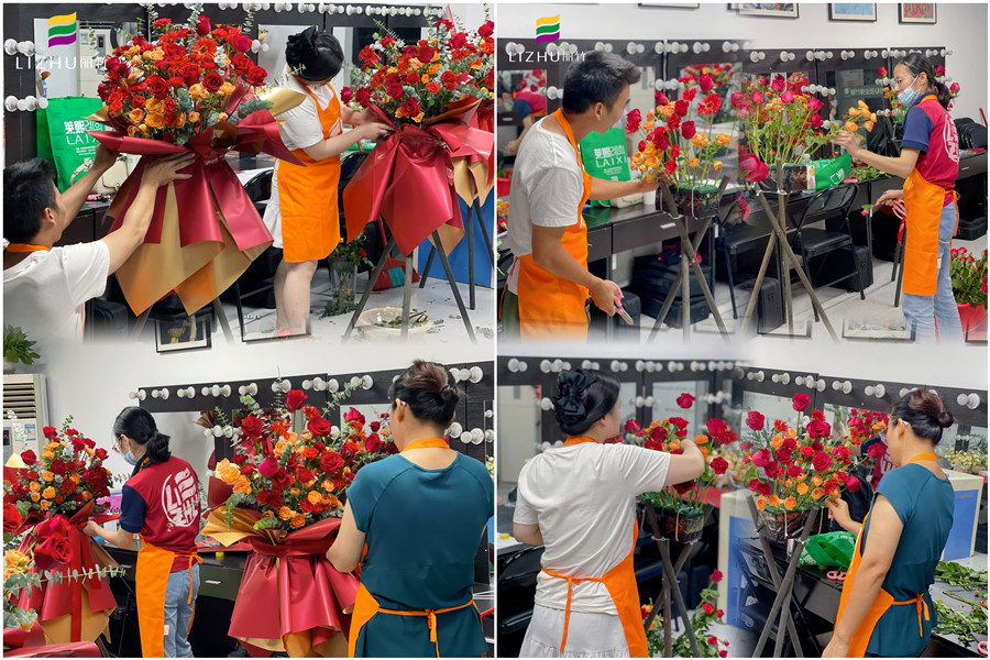 玫瑰開業(yè)花籃制作，廣西插花師學(xué)校學(xué)員作品