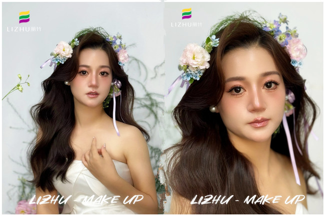 鮮花披發(fā)新娘，廣西新娘化妝學校課堂作品